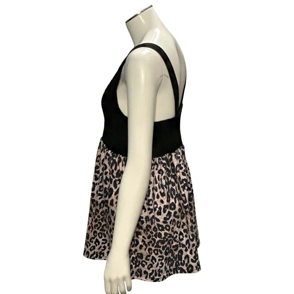 CCC Leopard Print Sleeveless Tank Top Dress With Black Smocked Bodice Straps Med - Picture 2 of 6